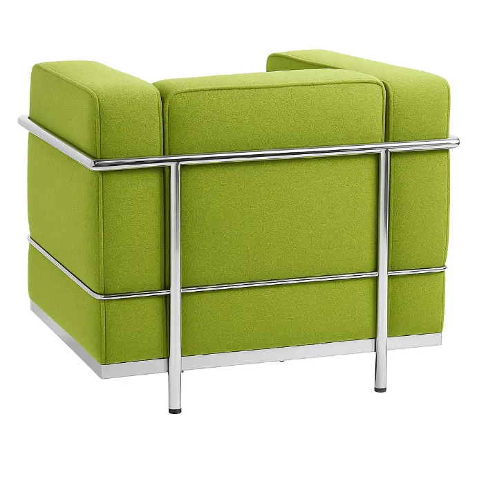 LC2 armchair reproduction in cashmere blend, green — rear view with chrome wraparound frame