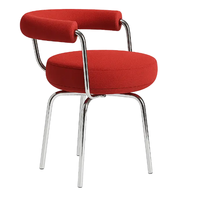 LC7 swivel chair reproduction upholstered in cashmere blend, red, with chrome legs
