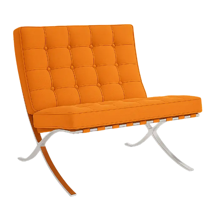 Barcelona Chair reproduction upholstered in cashmere blend, orange