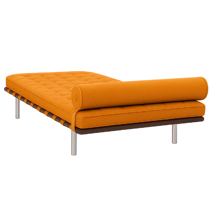 Barcelona Day Bed reproduction in cashmere blend, orange, with cylindrical bolster