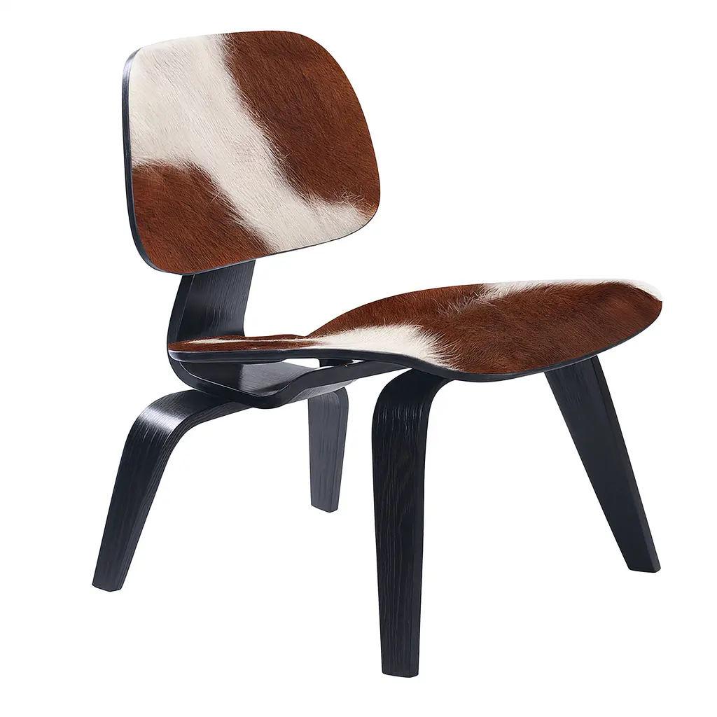 Plywood Lounge Chair mit Kuhfellpolster